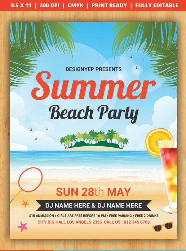 Free Summer Beach Party Flyer PSD Template