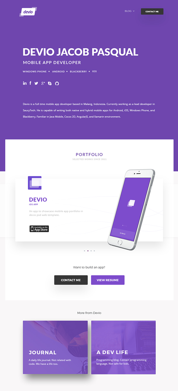 Free One Page Portfolio Template PSD