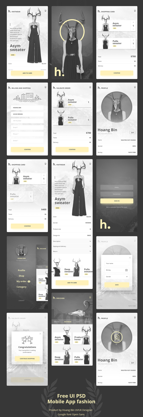 Free UI PSD Mobile App Fashion & Ecommerce ver 2.0