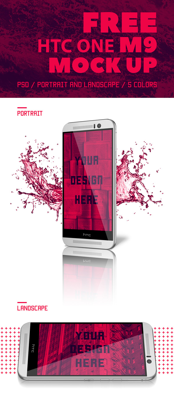 Free HTC One M9 Mockup PSD Templates