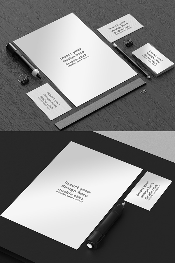 Free Black and White Stationery Mockup