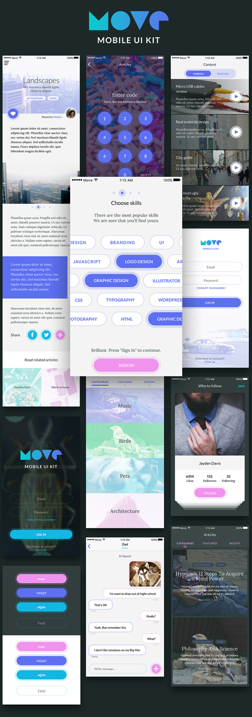 Move - Mobile UI Kit Free iOS Screens for Sketch