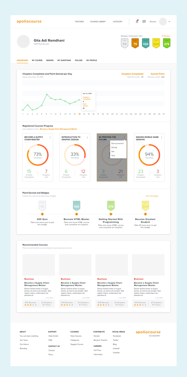 Free Sketch - Online Learning Course Dashboard UI