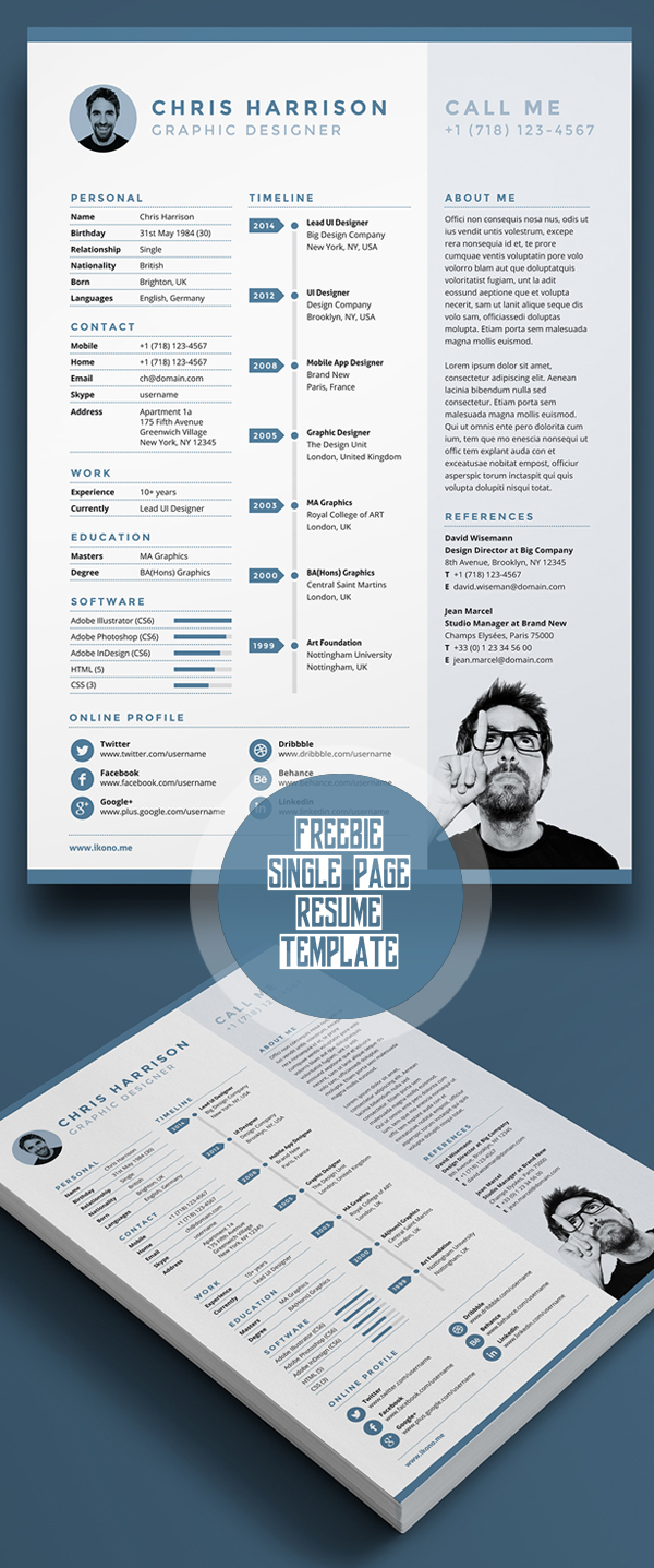 Free Single Page Resume Template PSD