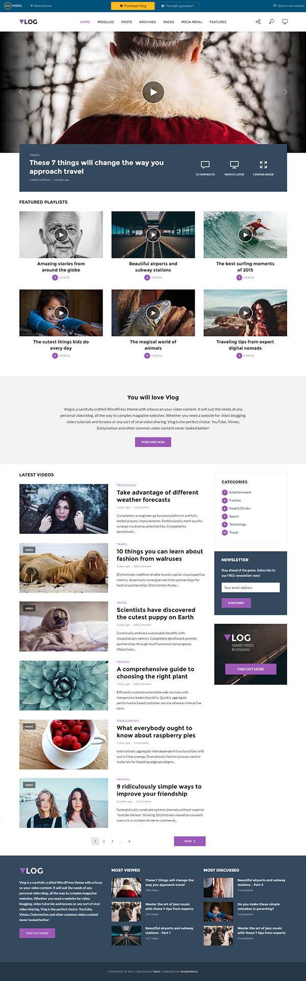 Vlog – Video Blog / Magazine WordPress Theme