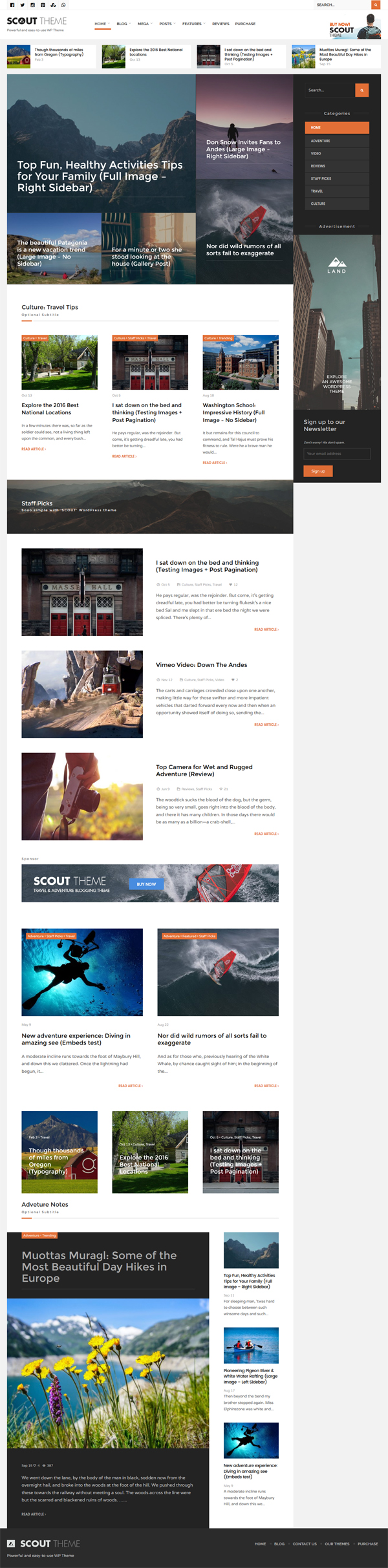 Scout - Adventure / Activity Blog WordPress Theme