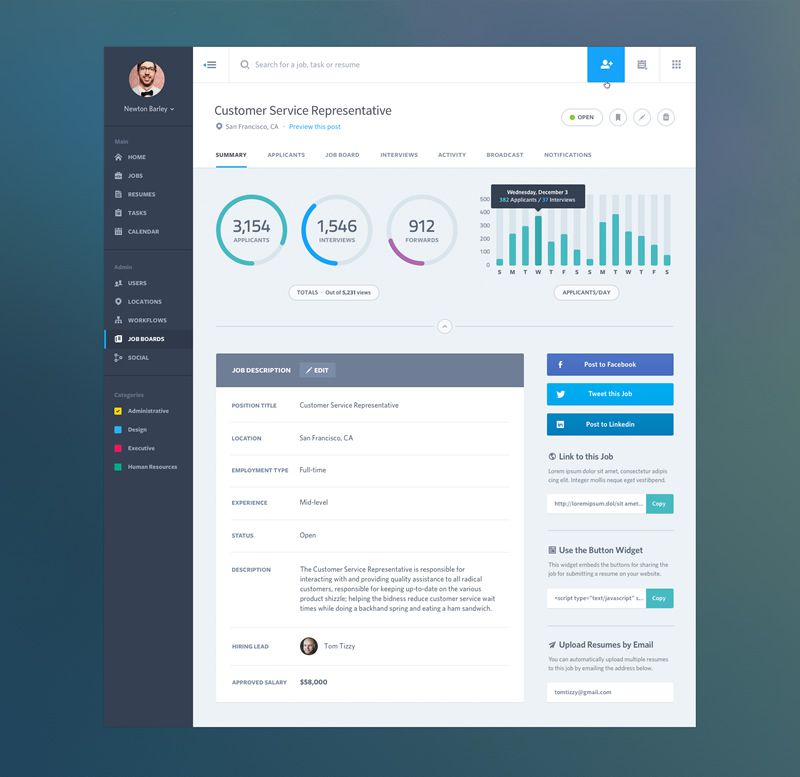 Dashboard Web App Product UI: Job Summary