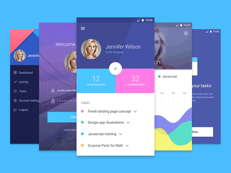 Mobile App Material UI Templates 5 Screens PSD Format Epic Pxls