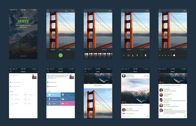 Verve Mobile UI Kit 15 Screens PSD Format Oleg Bolshakov