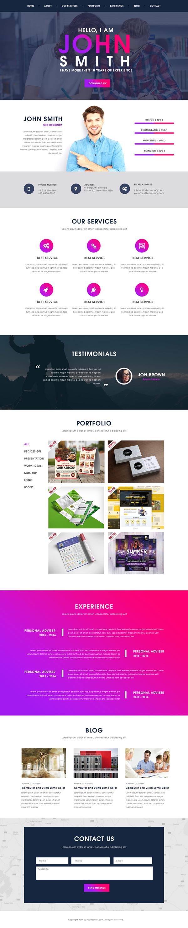 Free Creative One Page Portfolio Website Template PSD