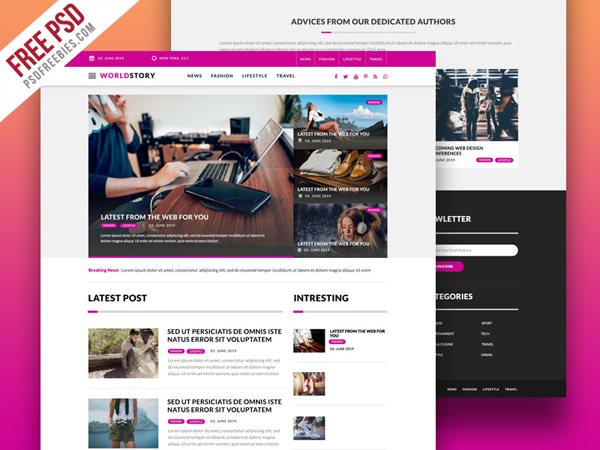 Free Multipurpose Magazine Blog Web Template PSD