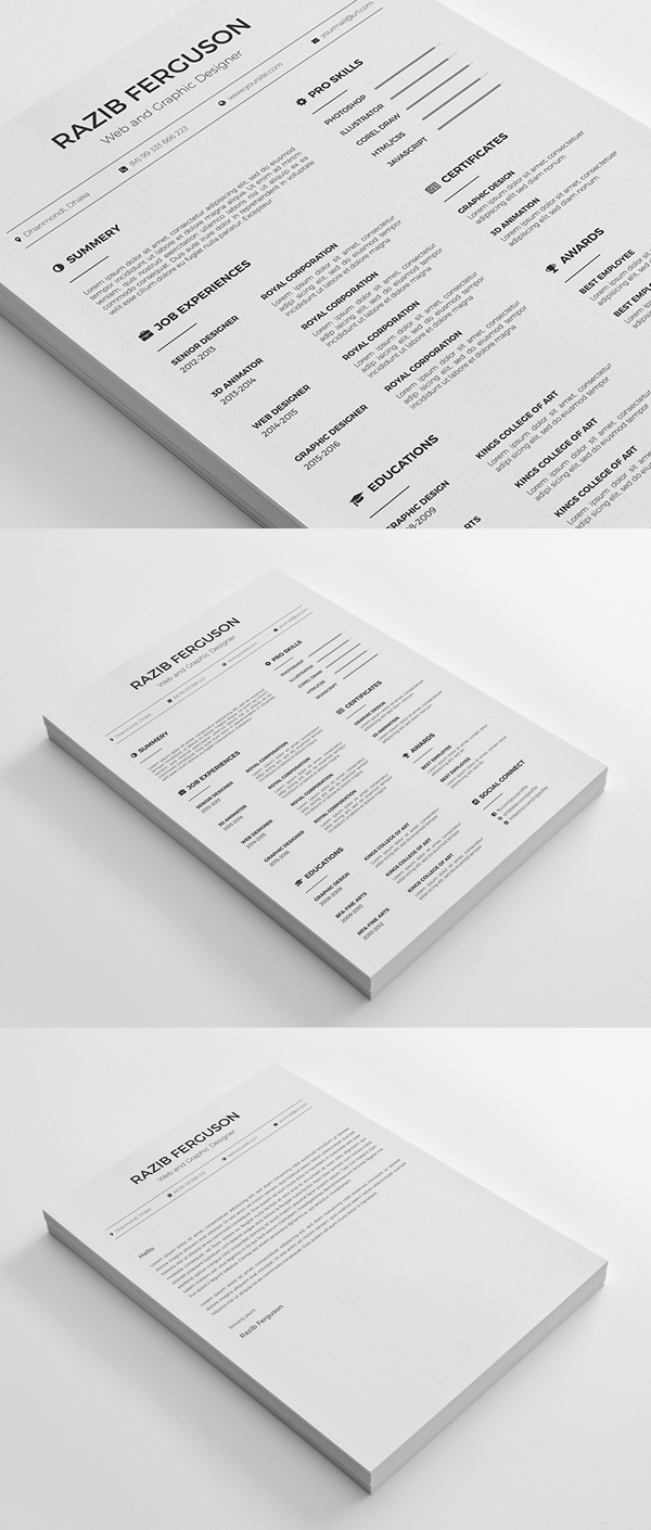 Free Resume CV MS WORD, AI, EPS, PSD, PDF versions