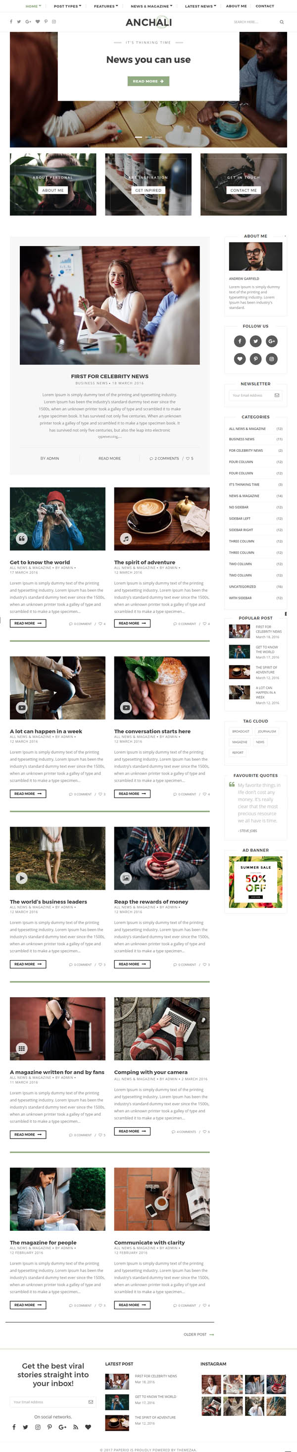 Paperio – Responsive and Multipurpose WordPress Blog Theme