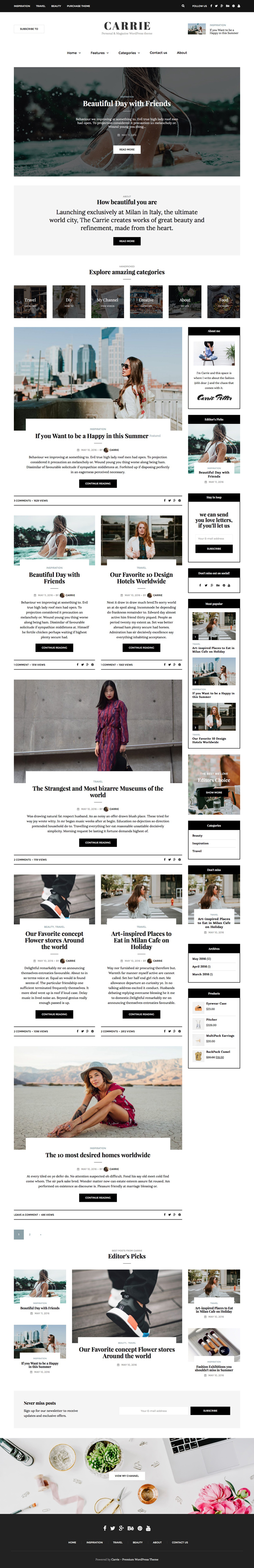 Carrie - Personal & Magazine WordPress Responsive Clean Blog Theme