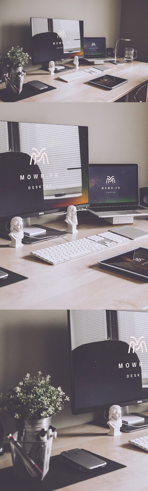 Free Devices (Dell monitor + Macbook + iPad) Mockup Templates