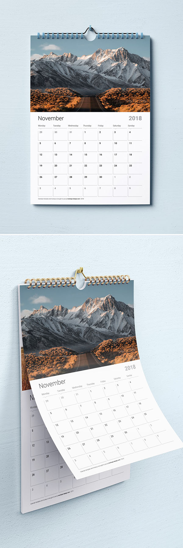 Free Wall Calendar Mockup PSD