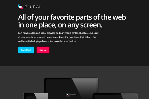 plural app news reader dark website homepage