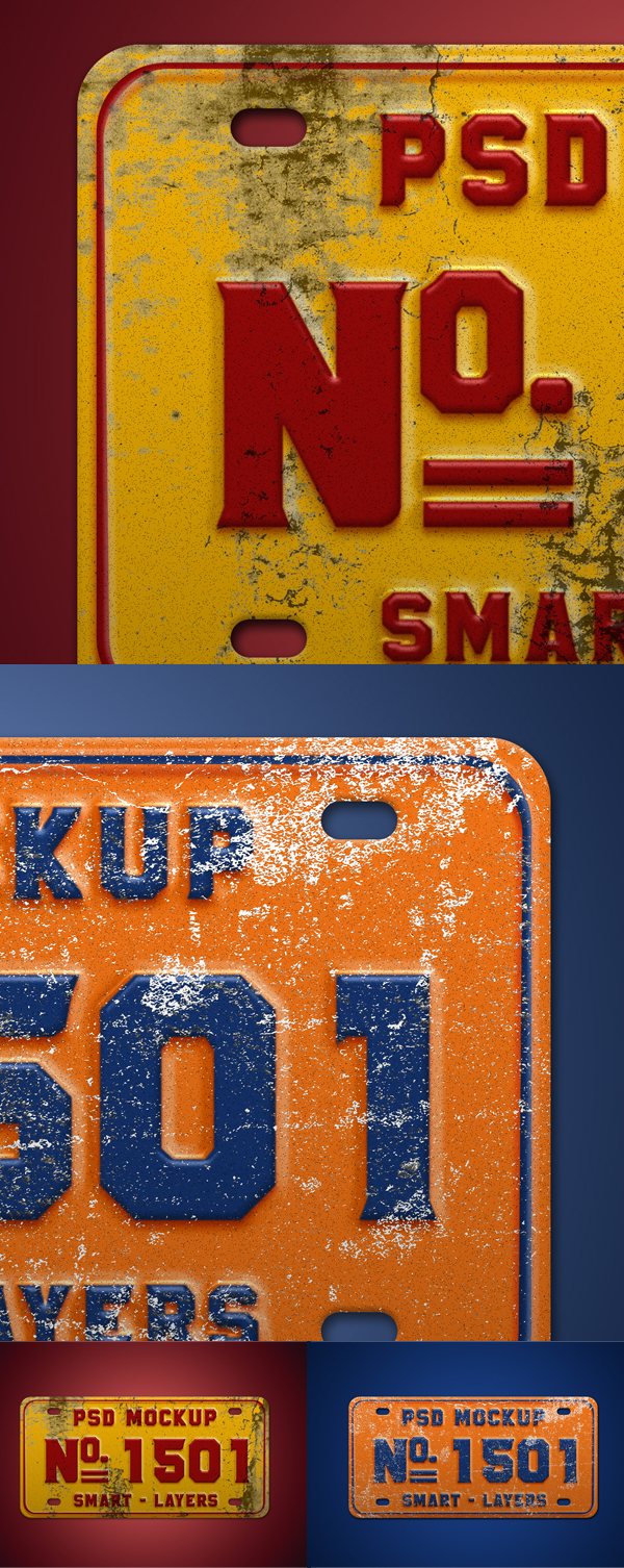 Free Vintage Number Plate Mockup PSD