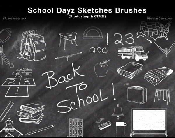 Free School Dayz Sketches Photoshop and GIMP Brushes - (27 Brushes)