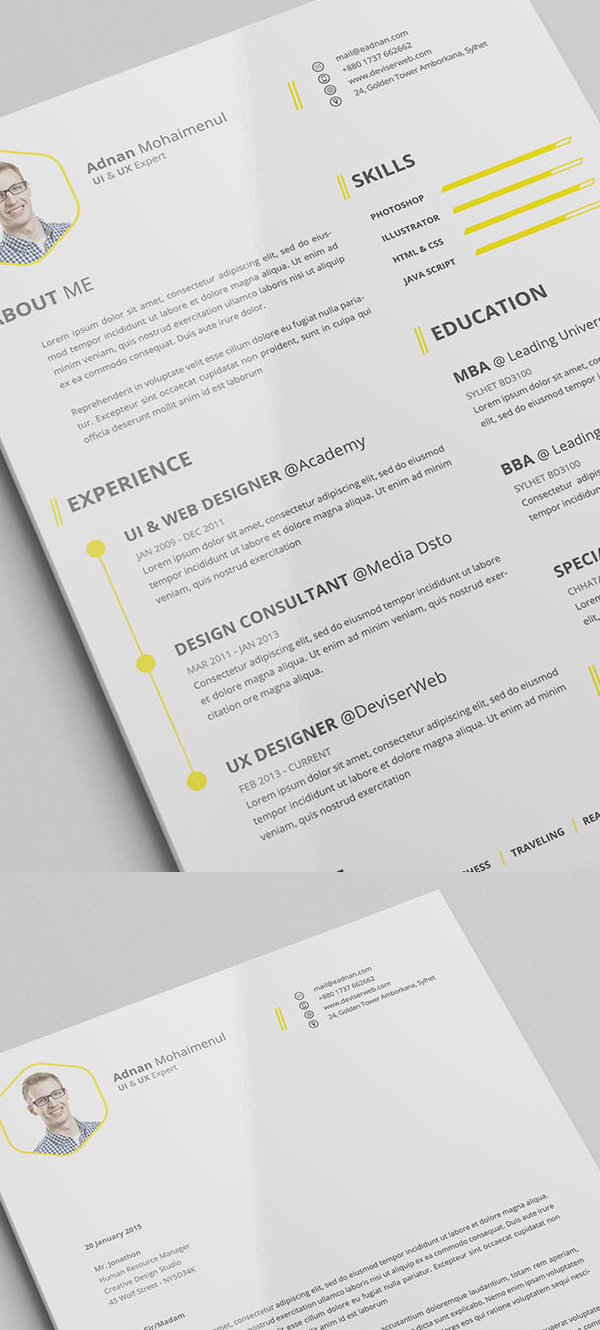 Free CV/Resume PSD Template with Cover Letter