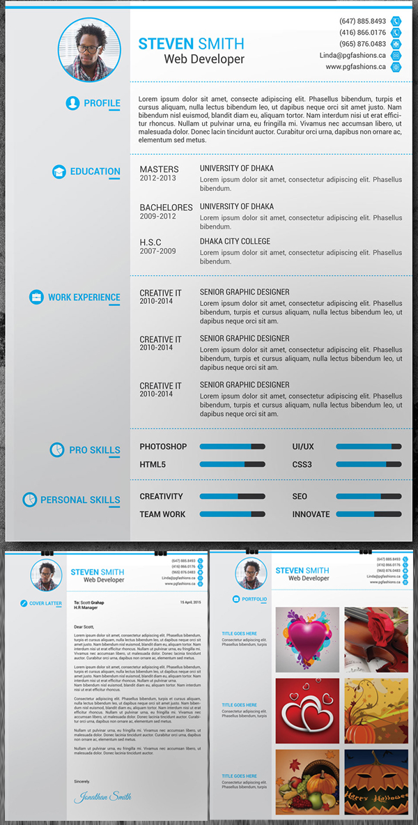 Free Resume, Cover Latter, Portfolio PSD Template