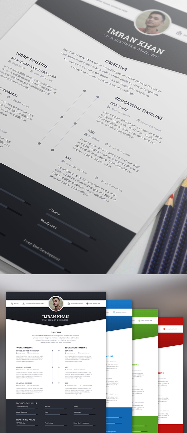 Free Resume Template PSD (4 Colors)