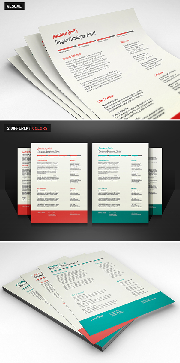 Free Resume & Cover Letter PSD Templates (2 Colors)