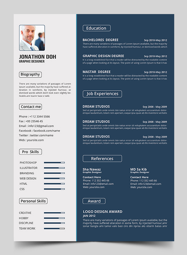 Free Resume PSD Template (PSD)