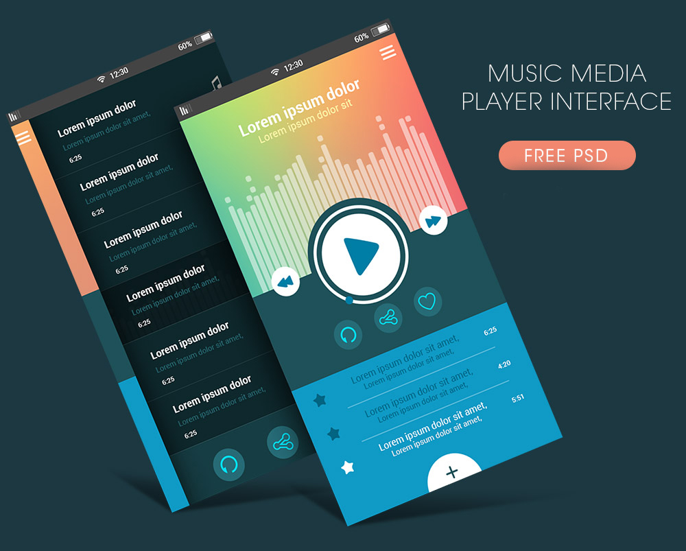 Free Music Media Player App Interface PSD