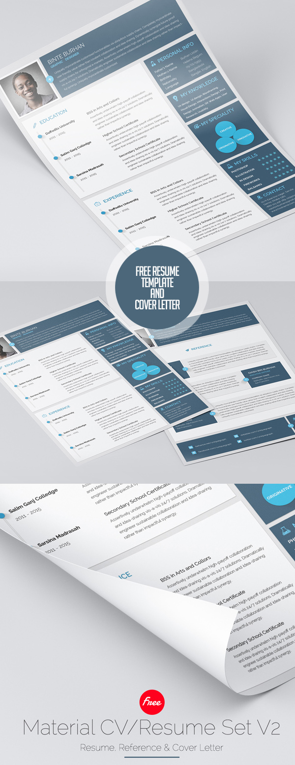 Material Style Free Resume Template & Cover Letter