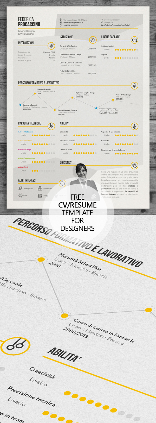 Free Creative Freelancer Designer Resume Template (PSD)