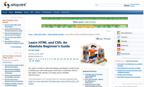 Learn HTML and CSS: An Absolute Beginner's Guide