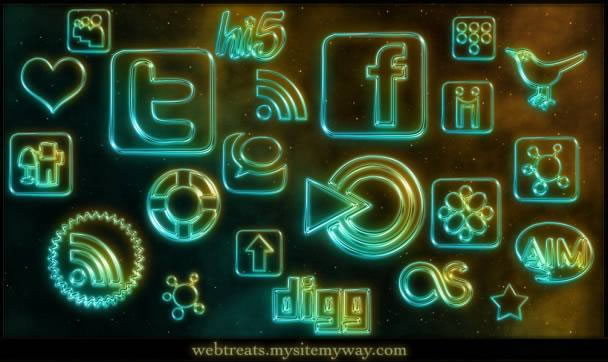 108 Free Glowing Neon Social Networking Icons