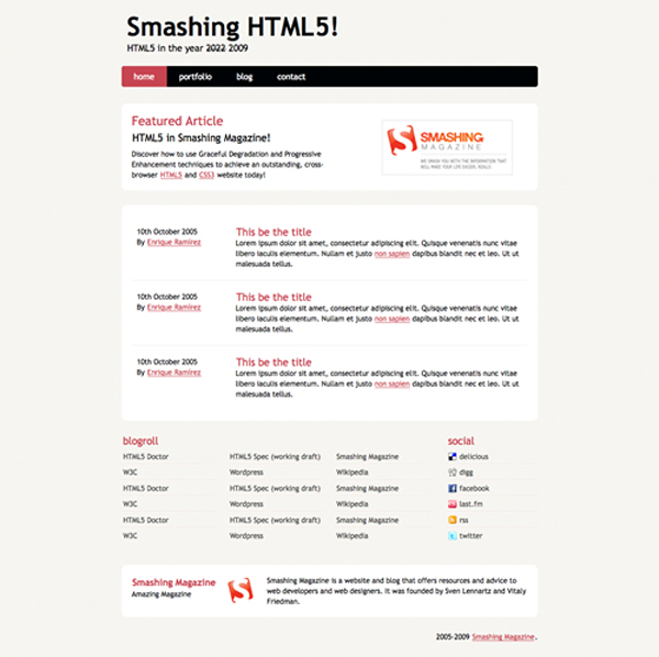 smashingHTML5 15 Free HTML5 CSS3 Templates to Start the Future of Web Design