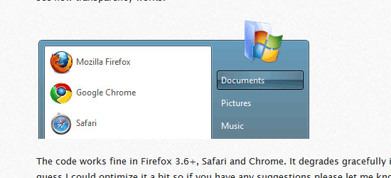 Create Windows 7 start menu using CSS3 only