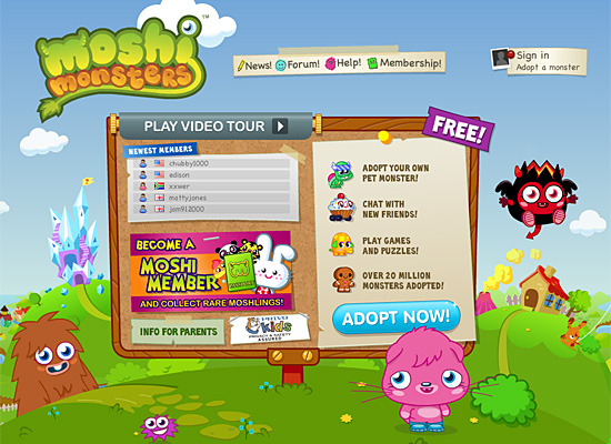 Moshimonsters in Showcase of Cartoon Style Web Designs