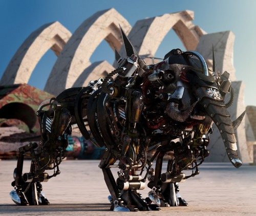 elephanthres1 500x421 45 Beautifully Detailed 3D Artworks of Robots