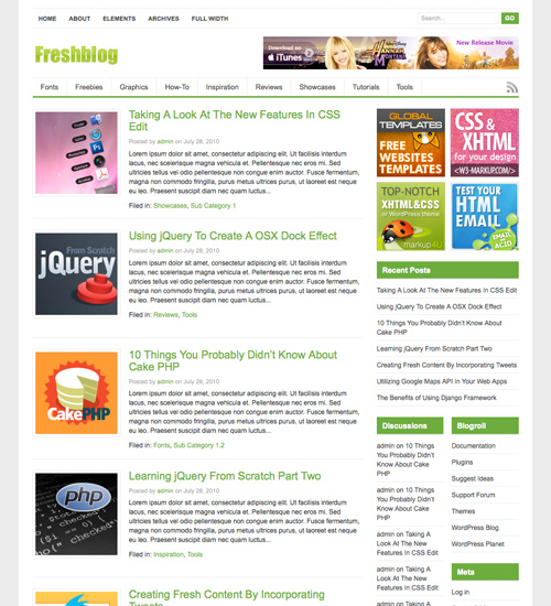 freshblog 40+ Beautiful Wordpress 3.0 Ready Themes