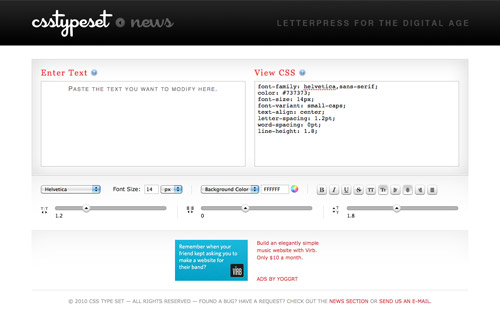 Csstypeset in 40+ Useful Online Generators For Web Designers