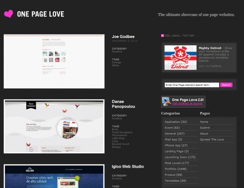 onepagelove 500x386 Top 35 CSS Galleries For Web Design Inspiration