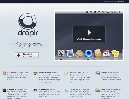 Droplr 500x387 35 Beautiful Mac App Web Designs