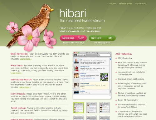 hibariapp 500x387 35 Beautiful Mac App Web Designs