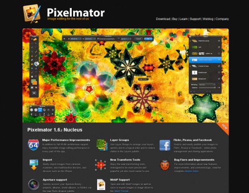 pixelmator 500x387 35 Beautiful Mac App Web Designs