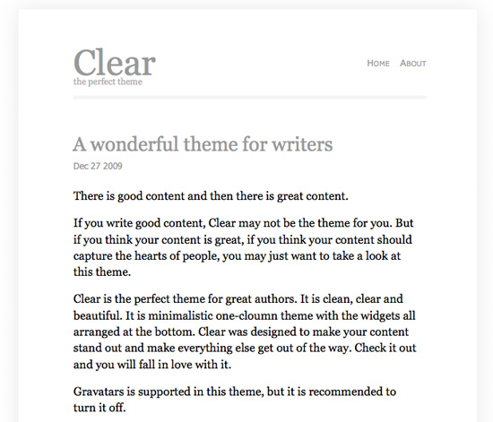 clear 45 Clean and Beautiful Minimalist Wordpress Themes