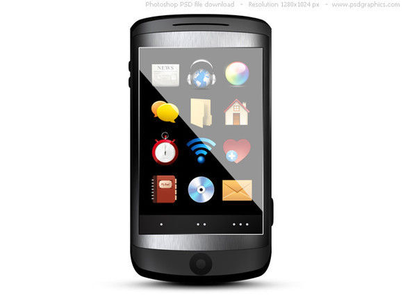 PSD mobile phone, black cellphone icon