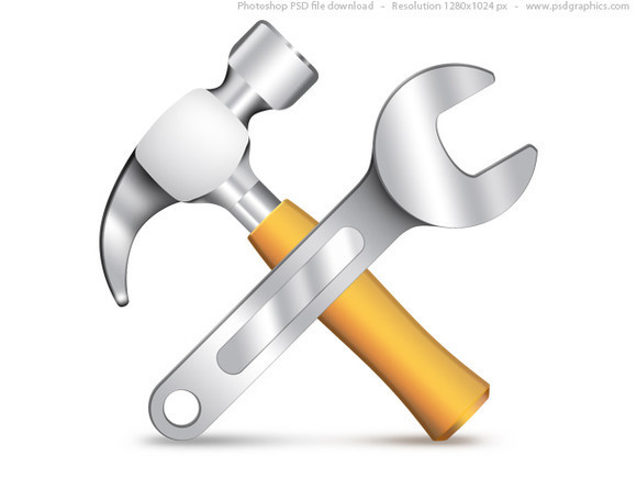 Settings icon, PSD hammer and wrench