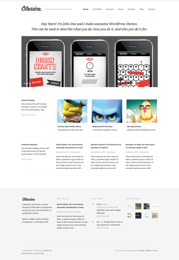 Classica Minimalistic WordPress Portfolio Theme