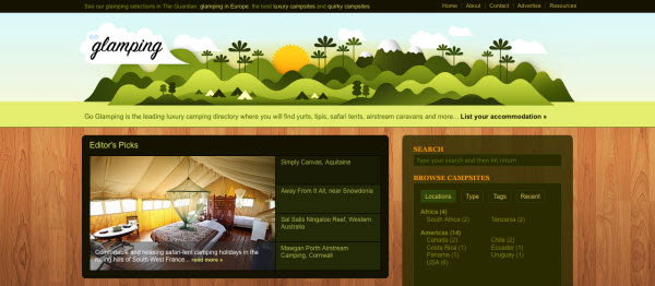 go glamping Showcase of Eco friendly (Green) Website Designs