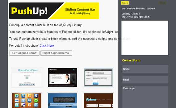 jQuery Sliding Content Bar Plugin: PushUp Content