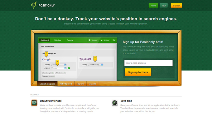 Positionly Track website keyword positions in search engines Google Yahoo Bing 50 Top Designs Of Green Websites